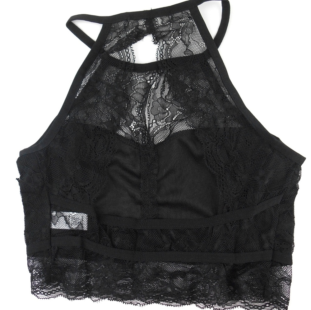 Black Lace Halter Crop Top - Picture 5 of 5